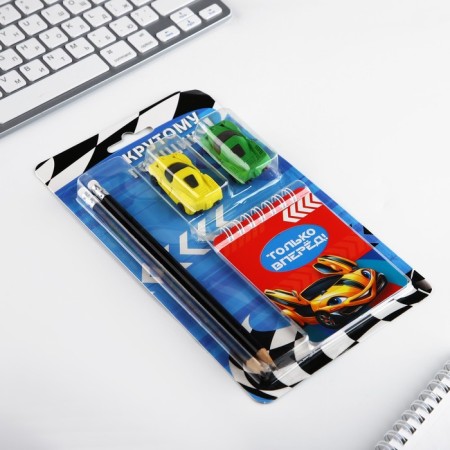 Chancellery set "Cool rider", pencils 2 pcs, erasers 2 pcs, notebook-8
