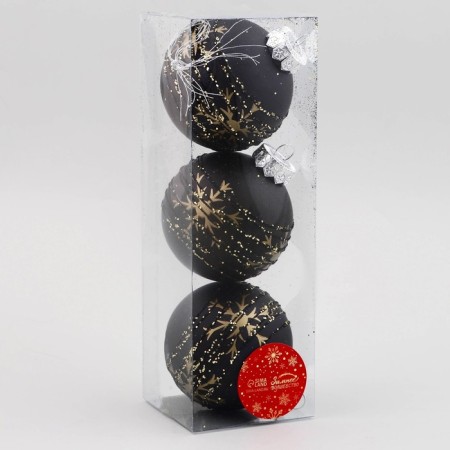 Set of balls plastic D-8 cm, 3 pcs "Fairytale patterns" snowflakes, black-1
