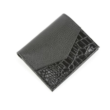 Wallet, button, 6 pockets, 1 section for trifles, n/k black croc/black fleet