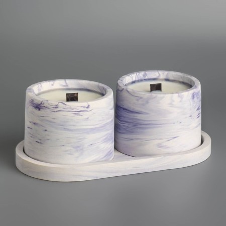 Candles in concrete on the stand "Loft", soy wax, wooden wick, white-violet-1