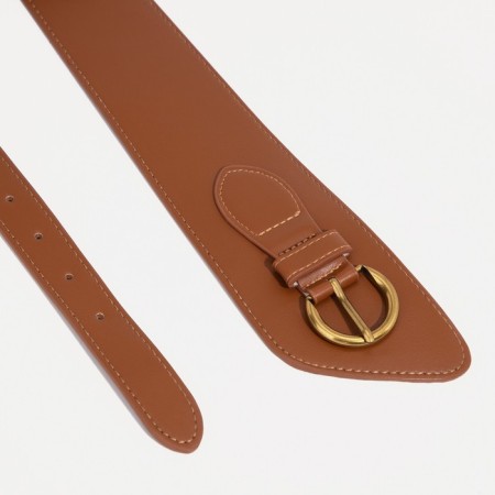 Women's belt, width 7.5 cm, metal buckle, brown color-4