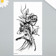 Tattoo on the body Black Fox and Rose 11.5x21 cm