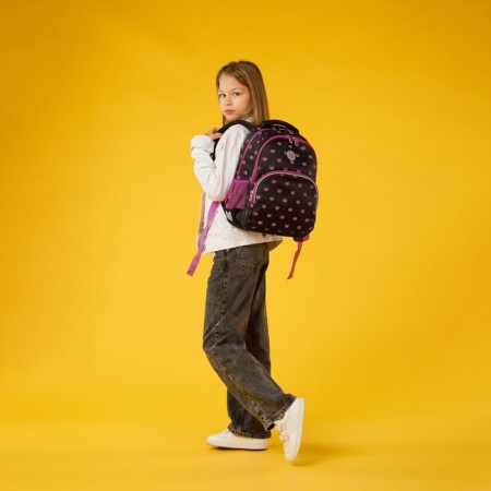 School backpack, 40 x 27 x 20 cm, Grizzly 360, ergonomic back, laptop compartment, black/lilac RG-360-5_3-11