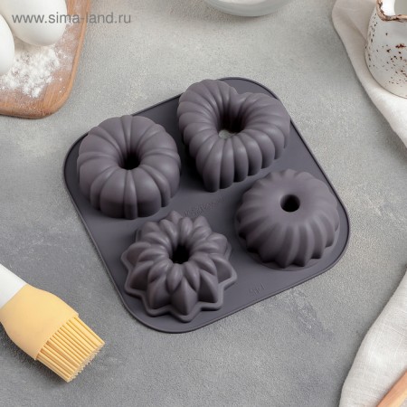 Baking uniform "German cupcake", silicone, 17 × 17 cm, 4 cells, pink color-9