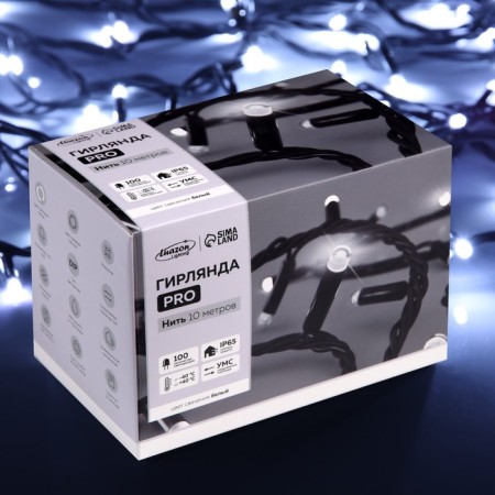 Garland “thread” 10 m, IP65, UMS, dark rubber thread, 100 LED, white glow, flicker, 220 V-5