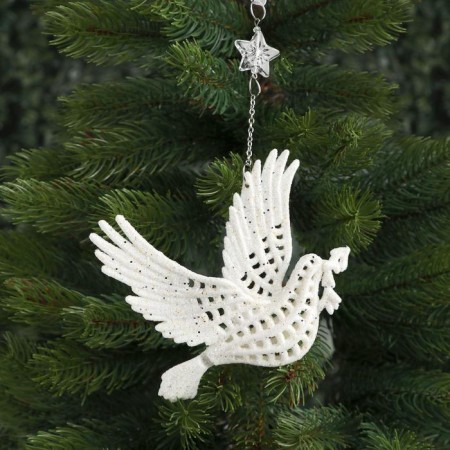 Christmas tree decoration "Dove with a branch" 12.5x1.5 cm, white-1