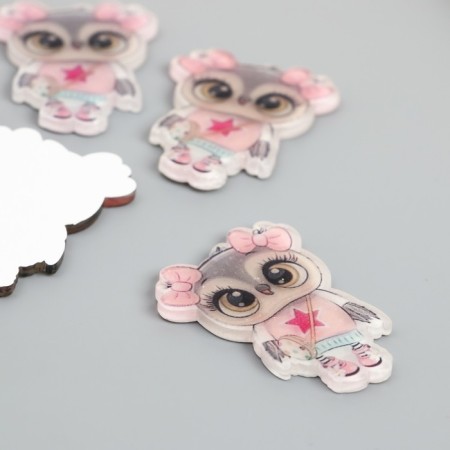 Decor for the work of acrylic "Owl in a pink sweater with a bag" 2.7x3.7 cm-1