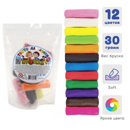 Modeling dough 12 colors, 360 g, "gamer" in a bag, mix