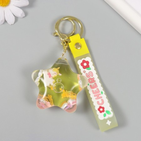 A keychain plastic with a carbine, a strap "Unicorn in a star" Water, with a decor 5.5x5x2.5 cm-1