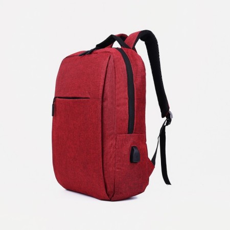 Male backpack on a zipper, 2 outer pockets, with USB, red color