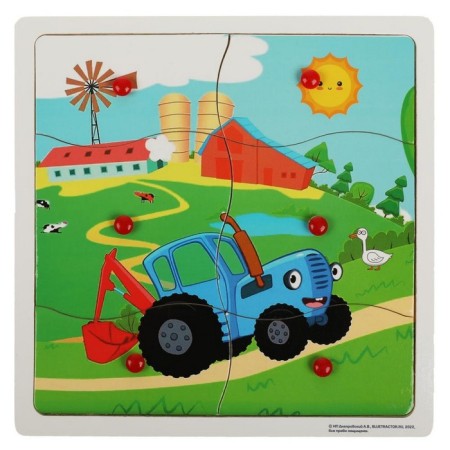 Wooden toy, liners with handles "Blue Tractor"