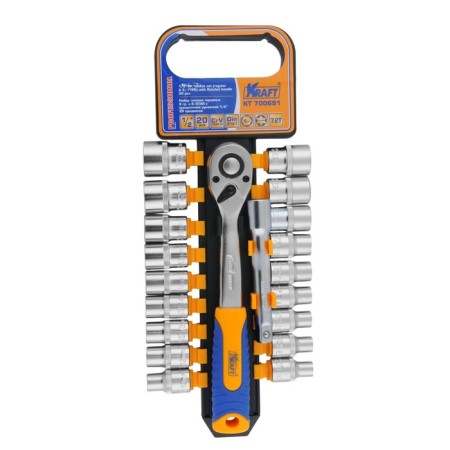 A set of end heads Kraft KT700691, with ratcheon, 1/2 ", 6-gr., E-Star, 20 items
