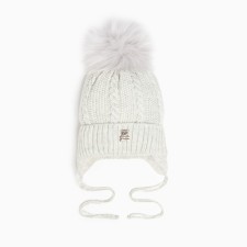 A hat for a girl knitted, color is light gray, size 44-47 cm (9-18 months)
