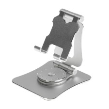 A phone stand, adjustable, folding, 360 ° rotation, metal, silver