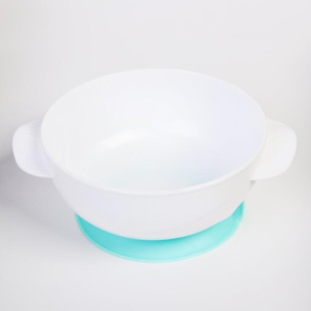 A set of children's dishes "Bunny", 3 objects: a plate on a suction cup, cover, spoon, turquoise color-2