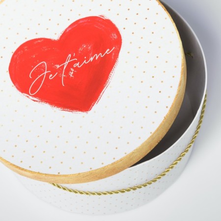 A set of round boxes 3 in 1 with a handle, gift packaging, “love”, 20 x 20 x 9.5 - 26 x 26 x 11.5 cm-1