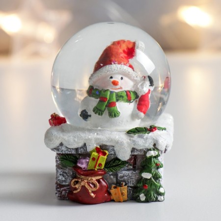 Souvenir Polystone Water Ball "Snowman on a Pipe with Gifts" 4.5x4x6.5 cm-1