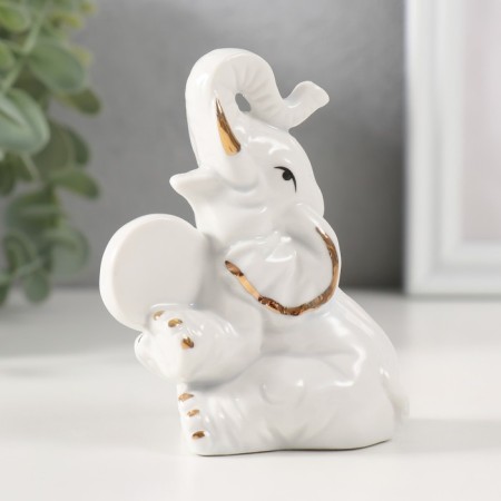 Souvenir Ceramics "Elephant with a coin - a ruble" White with gold 5.8x6.5x9.5 cm-3