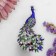 Brooch "Luxurious peacock" color in silver