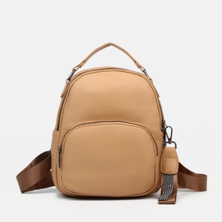 Women's backpack of artificial leather with lightning, 1 pocket, sand color