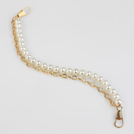 A chain for a bag, with carbines, with pearls, d = 8 mm, 7 × 5 mm, 20 cm, gold color