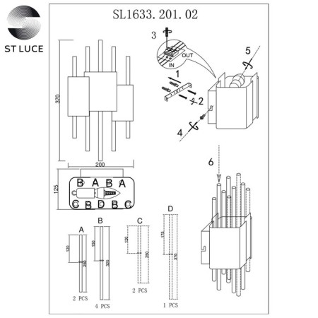 Sconces st. SL1633.201.02. Olvera. 2x40 watts, E14, 20x37 cm, matte gold color-4