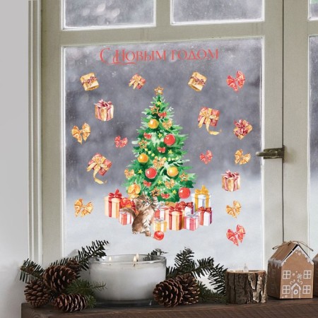 Stick for windows "New Year's spruce", reusable, 33 x 50 cm, New Year-2