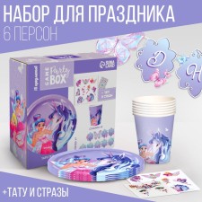 A set of paper dishes is a one -time unicorn and princess ”: 6 plates, 6 glasses