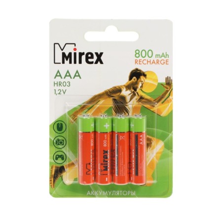 Battery Mirex, Ni-Mh, AAA, HR03-4BL, 1.2V, 800 mAh, blister, 4 pcs.-2