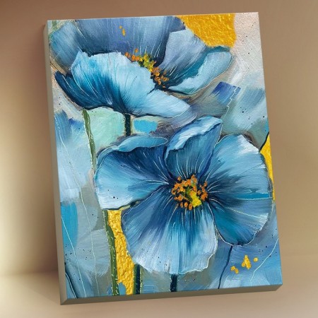 Picture on numbers with a whip "Blue flowers" 18 colors, 40 × 50 cm