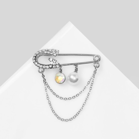 Classic pin, 5 cm, rainbow-white color in silver-4
