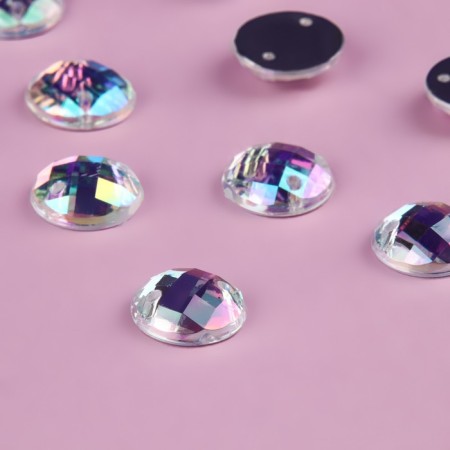 Rhinestones are sewing “circle”, from organic glass, with holography, d = 10 mm, 50 pcs-2