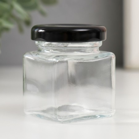 Bank for candles glass with a cover "Four faces" Transparent 50 ml 4.5x4x5.5 cm