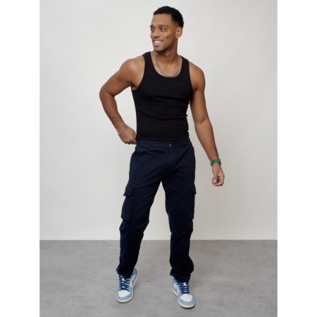Cargo jeans men, size 52, dark blue color-9