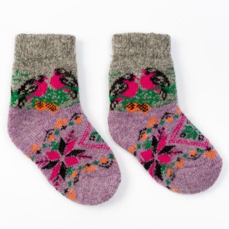 Baby woolen socks "bullfinches", lilac color, size 16