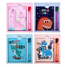 Notebook in a gift box, on a lock, A6, 50 sheets, a line, with a pen, Dino, Mix
