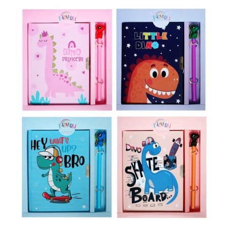 Notebook in a gift box, on a lock, A6, 50 sheets, a line, with a pen, Dino, Mix