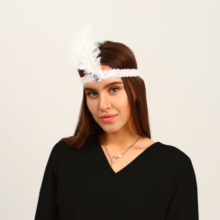 Carnival head bandage with a feather, white color-4