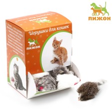 Natural fur mouse, 7.5 cm, white/gray mix, packing 30 pcs