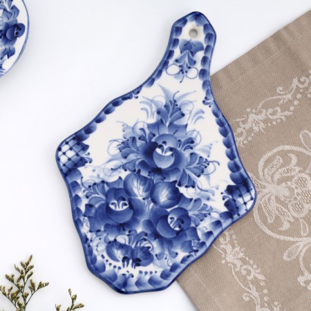 Board for cheese "Flowers", 26 x 17 cm, gzhel