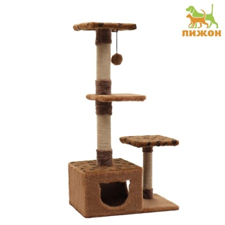 Complex for cats with a claw, square, 3x-level, 65 x 36 x 107 cm, brown
