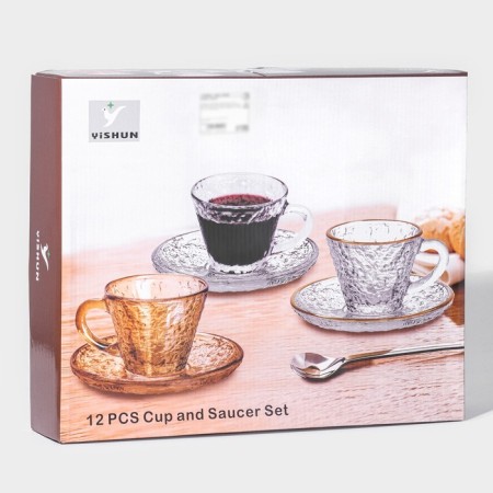 Service Tea of ​​glass "Volcano", 12 items: 6 cups 180 ml, 6 saucer d = 14 cm-3