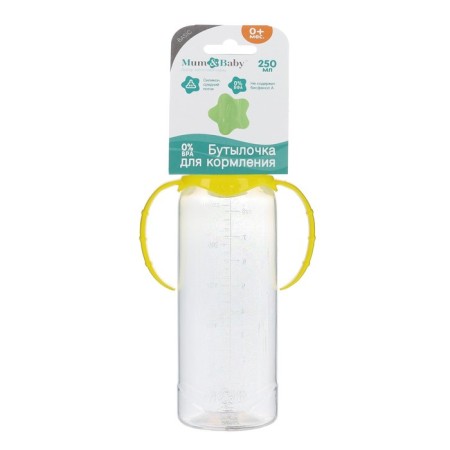A bottle for feeding, a classic throat, with handles, 250 ml., 3 months, color yellow mix-3