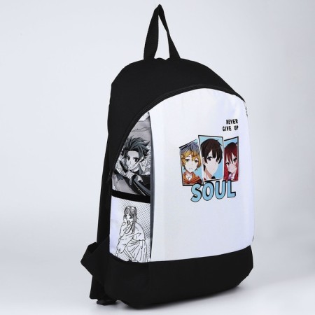 School textile “anime” school, 46x30x10 cm, vertical pocket, black color, white-3