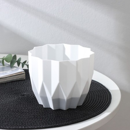 Kashpo for flowers "Geometry", 800 ml, d = 13 cm, h = 16 cm, white color-1