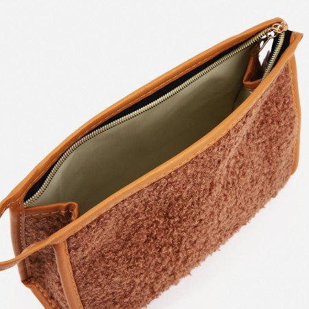 Cosmetic bag with lightning, with lining, color beige-brown-2