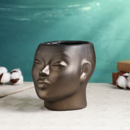 Figure pot "Girl's head" Black-gold, 16x14x16cm-2