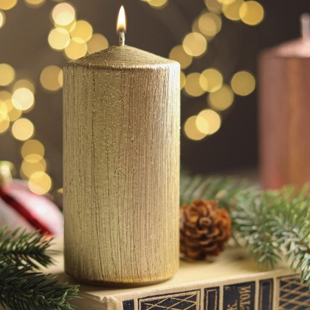 Candle - cylinder "Vintage", 5x10 cm, gold-2
