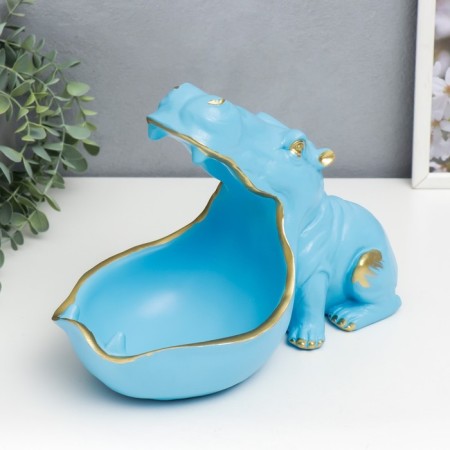 Souvenir Polystone stand "Blue Hippo" 22x16.5x30 cm-4