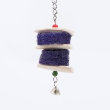 A toy with a carapace of karakatitsa, a lufo and a bell, 20 x 5 cm, purple